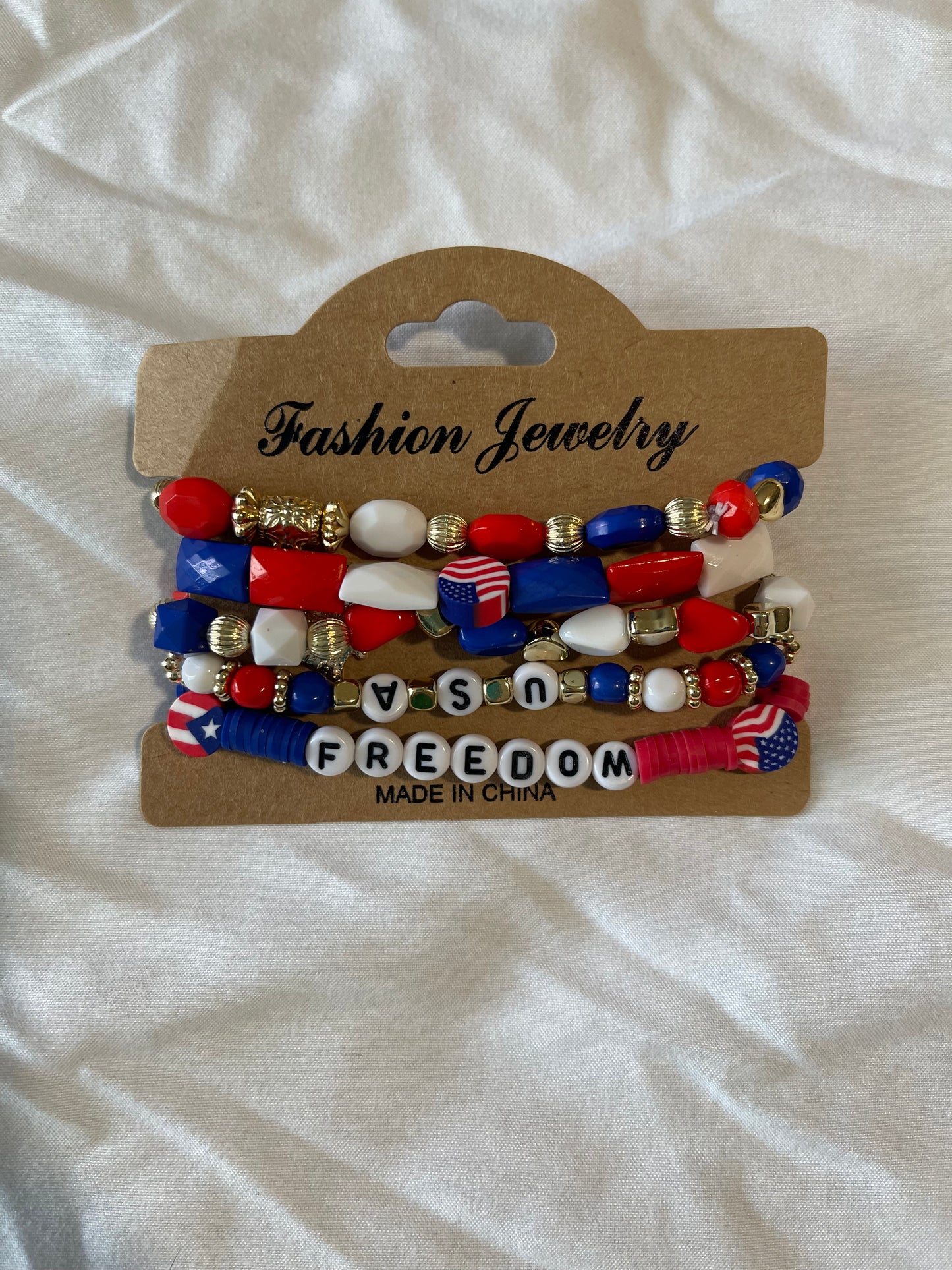 Red white and Blue USA bracelet stack